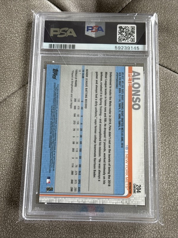 2019 TOPPS CHROME REFRACTOR #204 PETE ALONSO ROOKIE RC PSA 10 view 2