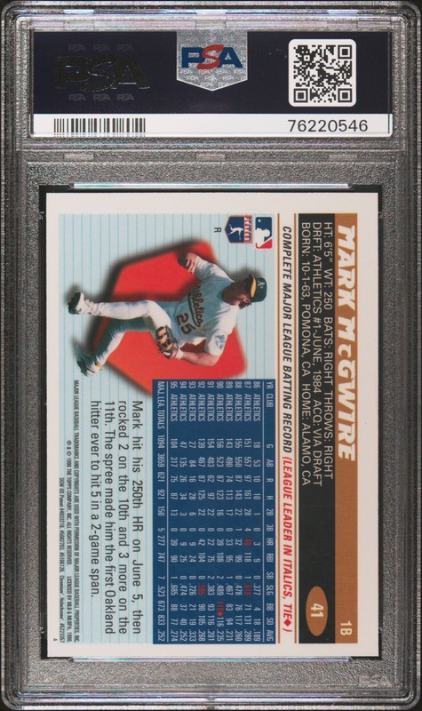 1996 Topps Chrome Mark McGwire Refractor #41 PSA 9 MINT LOW POP A’s view 2