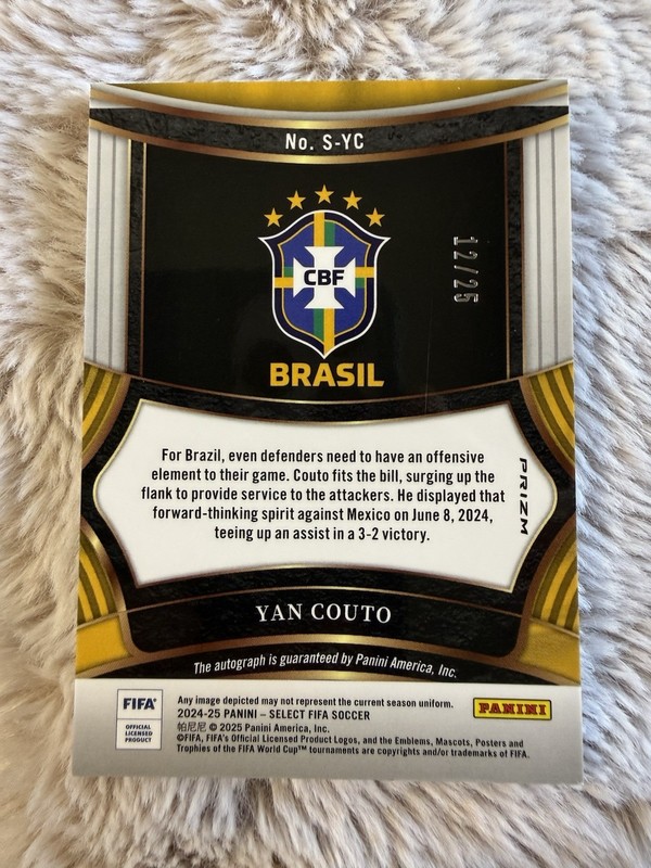 2024-25 Panini Select Prizm Tie-Dye Yan Couto -Brazil Auto  12/25  No. S-YC 🇯🇲 view 2