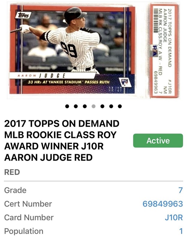 AARON JUDGE /25 RED ROOKIE PSA POP 1 2017 TOPPS CARD BREAKS BABE RUTH RECORD view 2