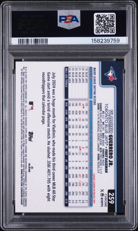 2025 Topps Chrome - Vladimir Guerrero Jr.  Green Geometric Refractor /99  PSA 10 view 2