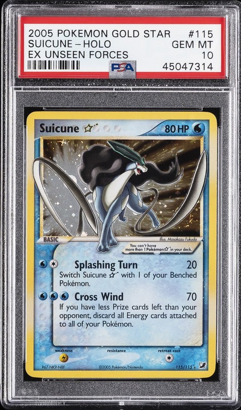 2005 POKEMON EX UNSEEN FORCES GOLD STAR #115 SUICUNE-HOLO PSA 10