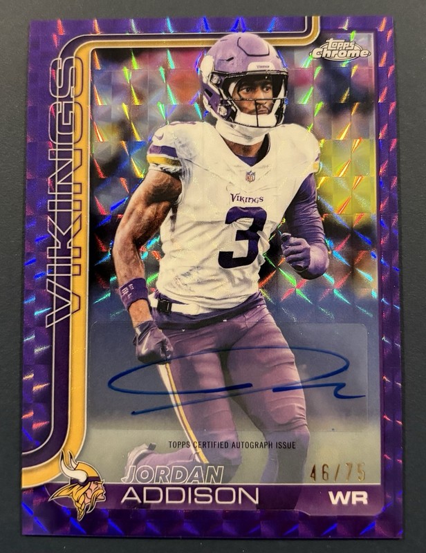 2025 Topps Chrome Jordan Addison Auto Purple Geometric Refractor #/75 Vikings