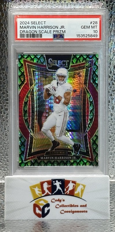 Marvin Harrison Jr. 2024 Select Rookie Concourse Dragon Scale Prizm  /81 PSA 10