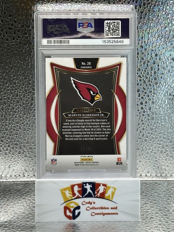 Marvin Harrison Jr. 2024 Select Rookie Concourse Dragon Scale Prizm  /81 PSA 10 view 2