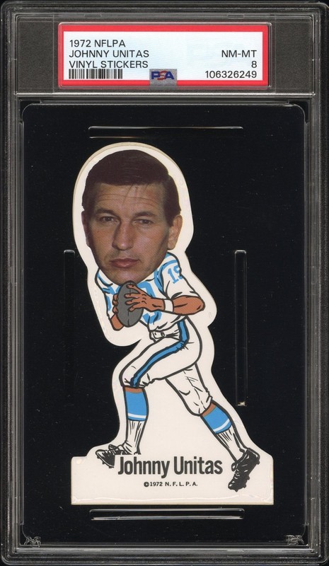 1972 NFLPA VINYL STICKERS JOHNNY UNITAS PSA 8