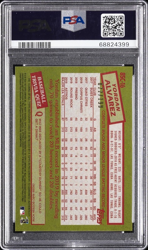 2020 TOPPS SILVER PACK 1985 CHROME PROMO YORDAN ALVAREZ 22/199 PSA 10 AUTO 10 view 2