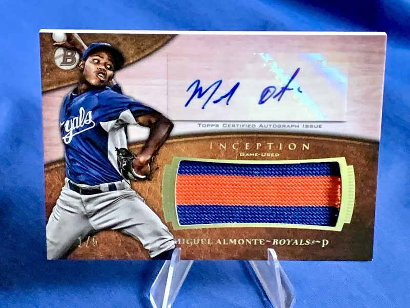MIGUEL ALMONTE 2014 Bowman Inception Auto Patch Purple #1/5 Royals RC AP-AM