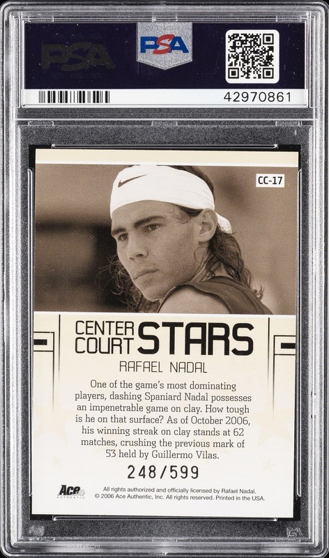 2006 ACE AUTHENTIC CENTER COURT STARS #CC-17 RAFAEL NADAL #/599 PSA 10 view 2