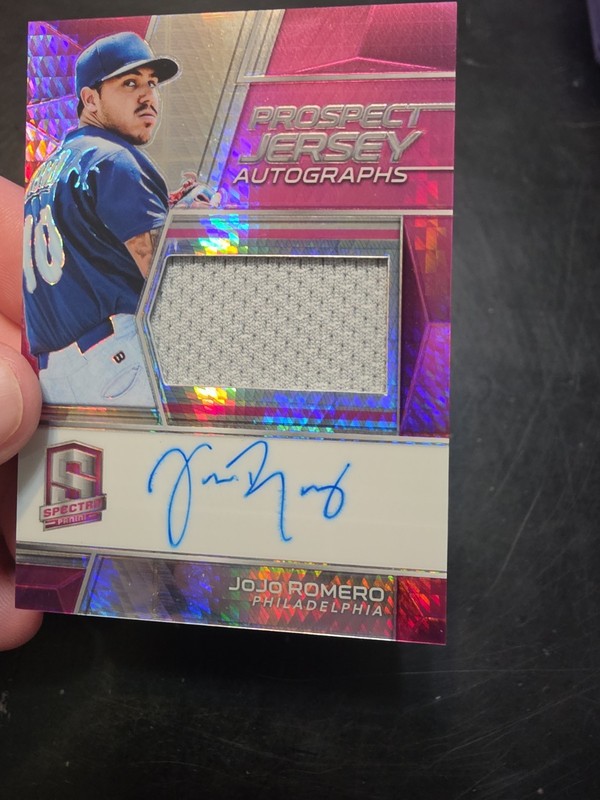 Jojo Romero 2019 Panini Chronicles Spectra Prospect Jersey Auto #/49, Patch Auto view 2