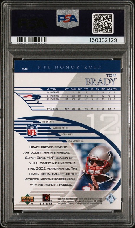 2003 Upper Deck Honor Roll - Tom Brady #59 PSA 9 MINT view 2