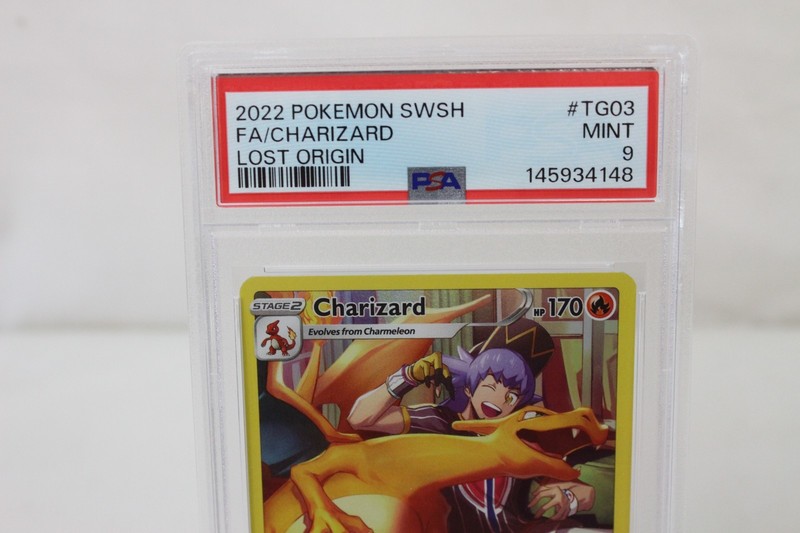 2022 Pokemon Lost Origin TG03 / TG30 Charizard Full Art Holo PSA 9 Graded Card view 2