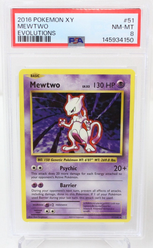 2016 POKEMON XY EVOLUTIONS #51 MEWTWO PSA 8 GRADED CARD