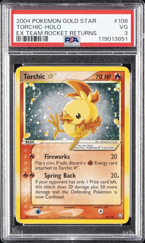2004 POKEMON EX TEAM ROCKET RETURNS GOLD STAR #108 TORCHIC-HOLO PSA 3