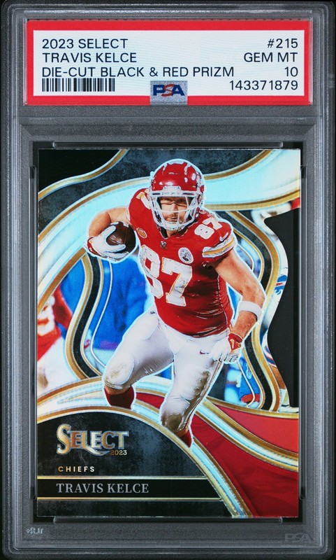 2023 PANINI SELECT DIE-CUT BLACK & RED PRIZM #215 TRAVIS KELCE PSA 10