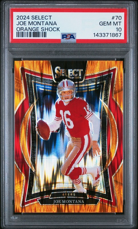 2024 PANINI SELECT ORANGE SHOCK #70 JOE MONTANA 409/499 PSA 10