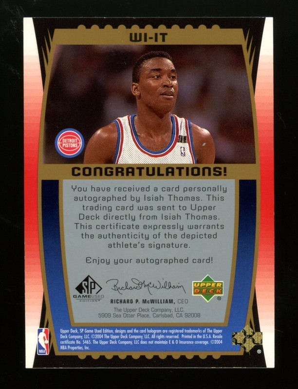 2004-05 Upper Deck SP Game Used Isiah Thomas Wood Impressions Auto #WI-IT /75 view 2