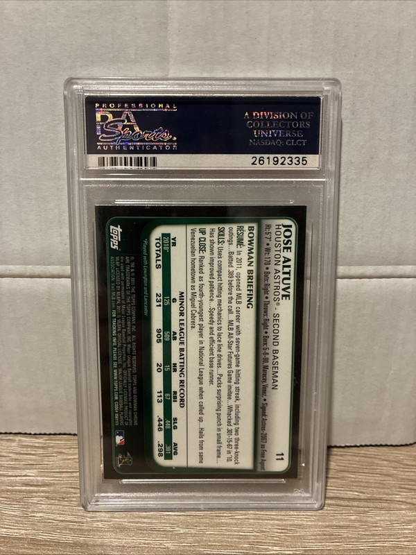 2011 Bowman Draft Picks & Prospects Chrome Jose Altuve #11 (RC) Astros PSA 8 view 2