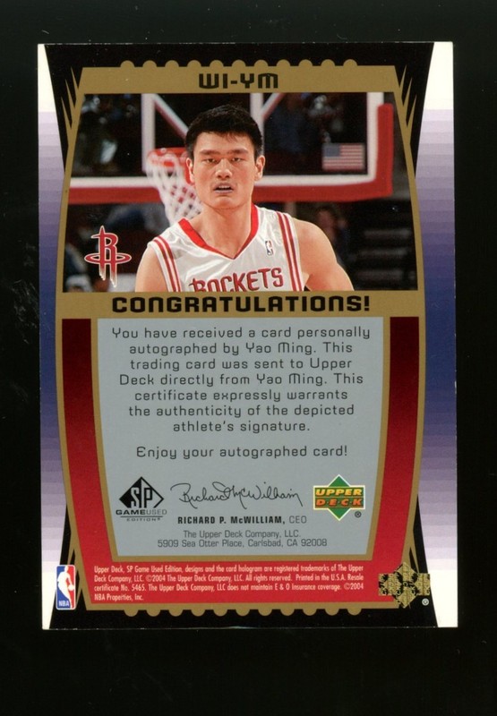 2004-05 UPPER DECK SP GAME USED YAO MING WOOD IMPRESSIONS AUTO /75 view 2