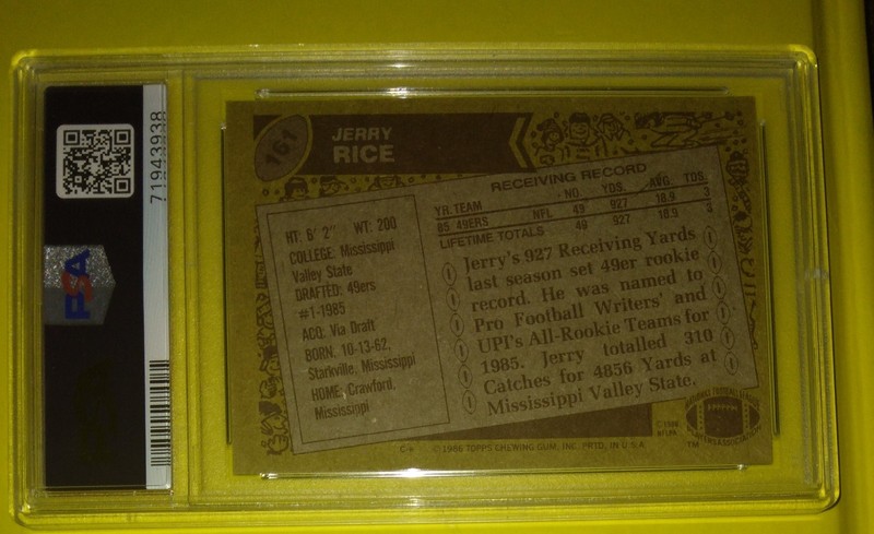 Jerry Rice 1986 Topps PSA 6 Rookie RC Ex-Mt 49ers HOFer view 2