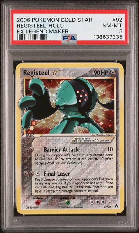 2006 POKEMON EX LEGEND MAKER GOLD STAR #92 REGISTEEL-HOLO PSA 8
