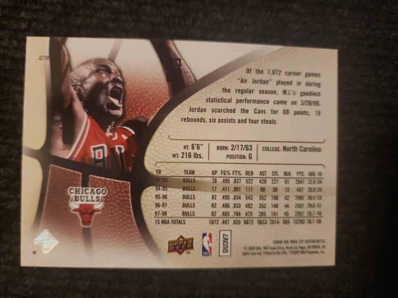 2008-09 SP Authentic Michael Jordan #29 Chicago Bulls HOF view 2