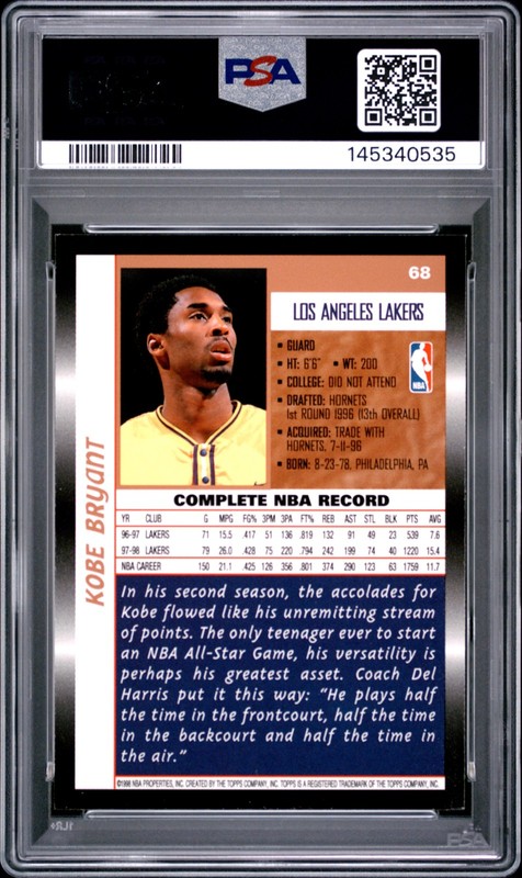 1998 TOPPS #68 KOBE BRYANT PSA 8 view 2