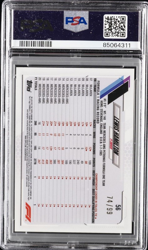 2021 TOPPS CHROME FORMULA 1 SAPPHIRE EDITION AQUA LEWIS HAMILTON 74/99 PSA 10 view 2