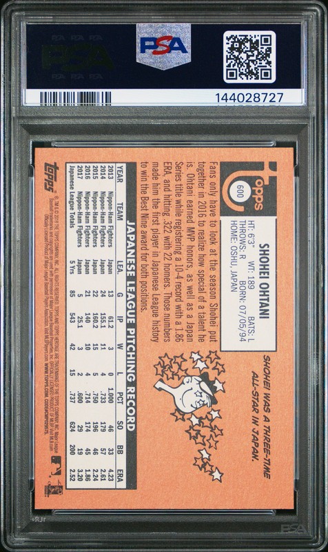 2018 TOPPS HERITAGE #600 SHOHEI OHTANI ROOKIE RC PSA 8 view 2