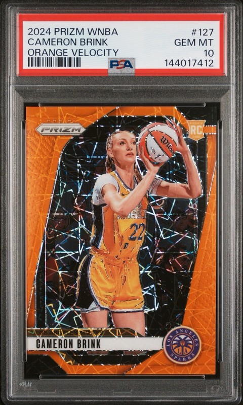 CAMERON BRINK PSA 10 2024 PANINI WNBA PRIZM #127 ROOKIE ORANGE VELOCITY RC Gem