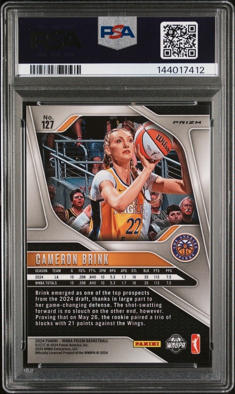CAMERON BRINK PSA 10 2024 PANINI WNBA PRIZM #127 ROOKIE ORANGE VELOCITY RC Gem view 2