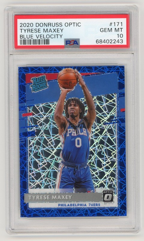 2020-21 DONRUSS OPTIC TYRESE MAXEY RC BLUE VELOCITY PSA 10 #171 ROOKIE 76ERS