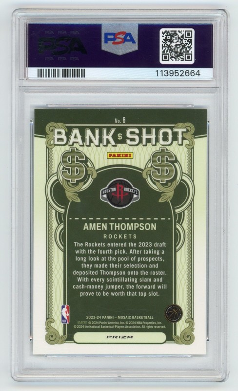 2023-24 PANINI MOSAIC AMEN THOMPSON RC BANK SHOT MOSAIC PSA 10 #6 ROCKETS ROOKIE view 2