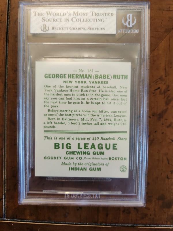 1983 Renata Galasso 1933 Goudey Reprints - Babe Ruth #181 BGS 6 view 2