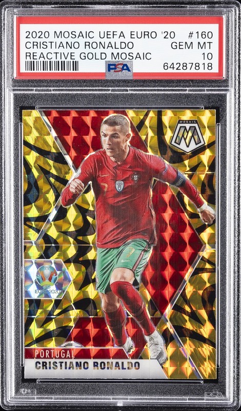 2020 PANINI MOSAIC UEFA EURO 2020 REACTIVE GOLD MOSAIC CRISTIANO RONALDO PSA 10