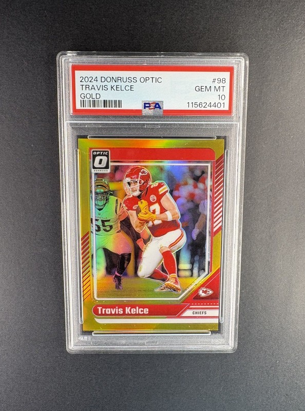 2024 Panini Donruss Optic Travis Kelce Gold Prizm /10 SSP #98 PSA 10 CHIEFS