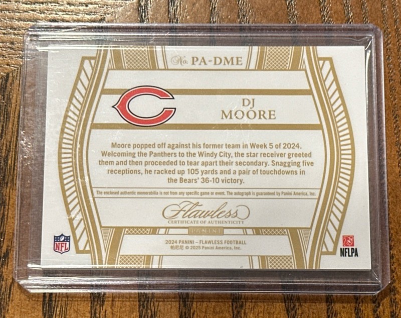 2024 Flawless Patch Auto /25 DJ Moore 3 color Seam On Card High End Bears view 2