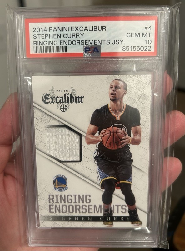 2014-15 Panini Excalibur  Game Worn Jersey Patch Stephen Curry #4 psa 10 🔥Gem🔥