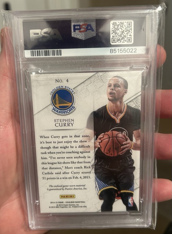 2014-15 Panini Excalibur  Game Worn Jersey Patch Stephen Curry #4 psa 10 🔥Gem🔥 view 2