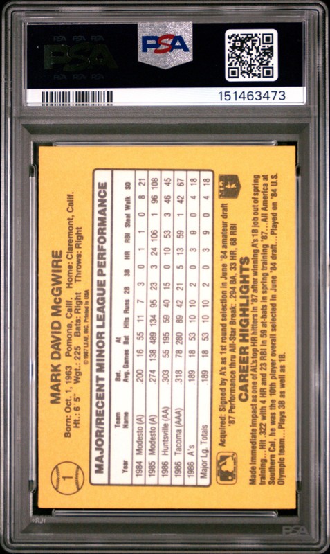 1987 DONRUSS ROOKIES #1 MARK MCGWIRE PSA 8 view 2