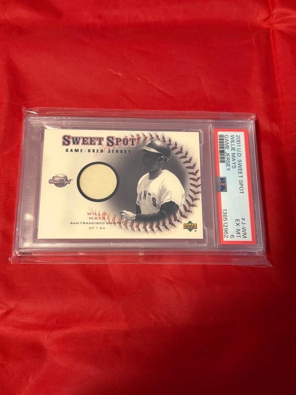 WILLIE MAYS J-WM 2001 SWEET SPOT GAME USED JERSEY RELIC BASEBALL PSA 6 EX-MT