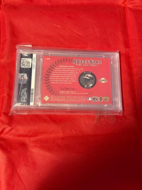 WILLIE MAYS J-WM 2001 SWEET SPOT GAME USED JERSEY RELIC BASEBALL PSA 6 EX-MT view 2