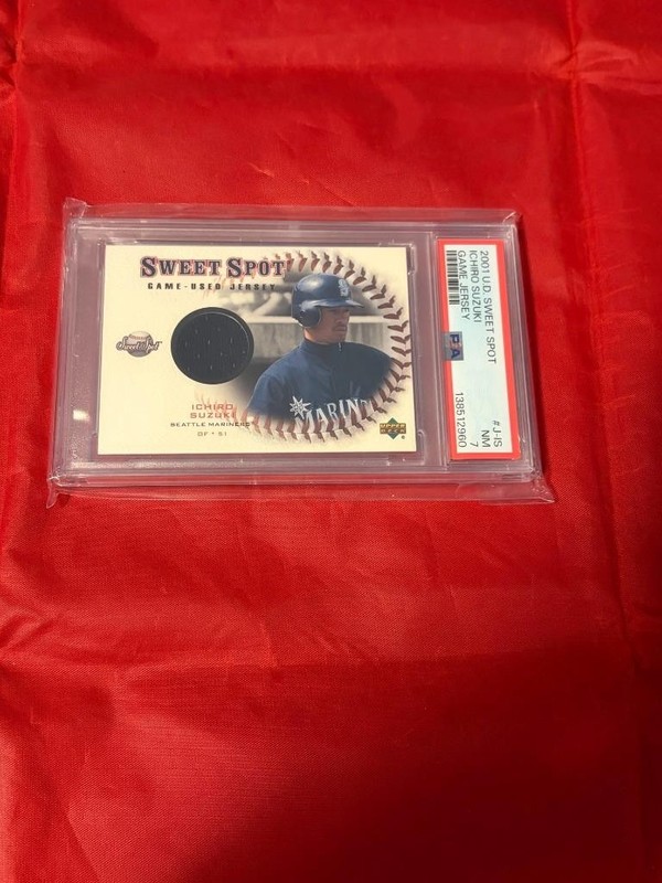 ICHIRO SUZUKI J-IS 2001 SWEET SPOT GAME USED JERSEY RELIC BASEBALL PSA 7 NM