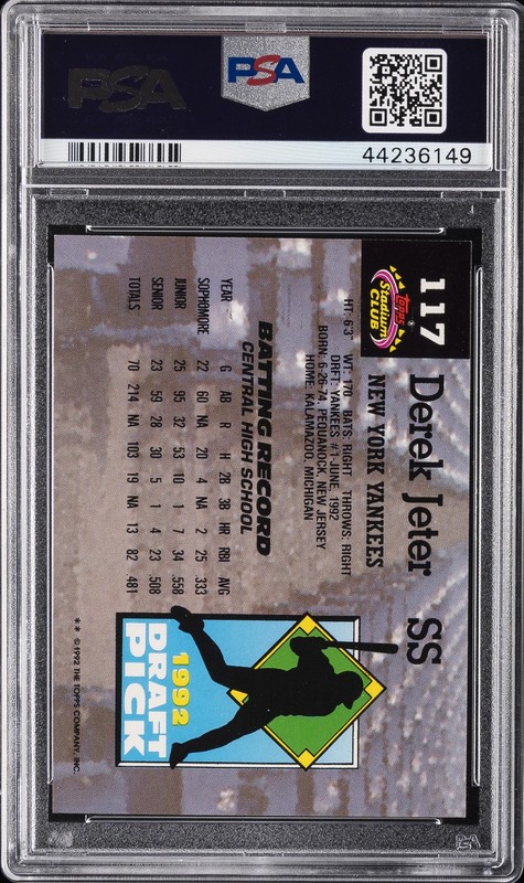 1993 STADIUM CLUB MURPHY #117 DEREK JETER ROOKIE RC PSA 9 view 2