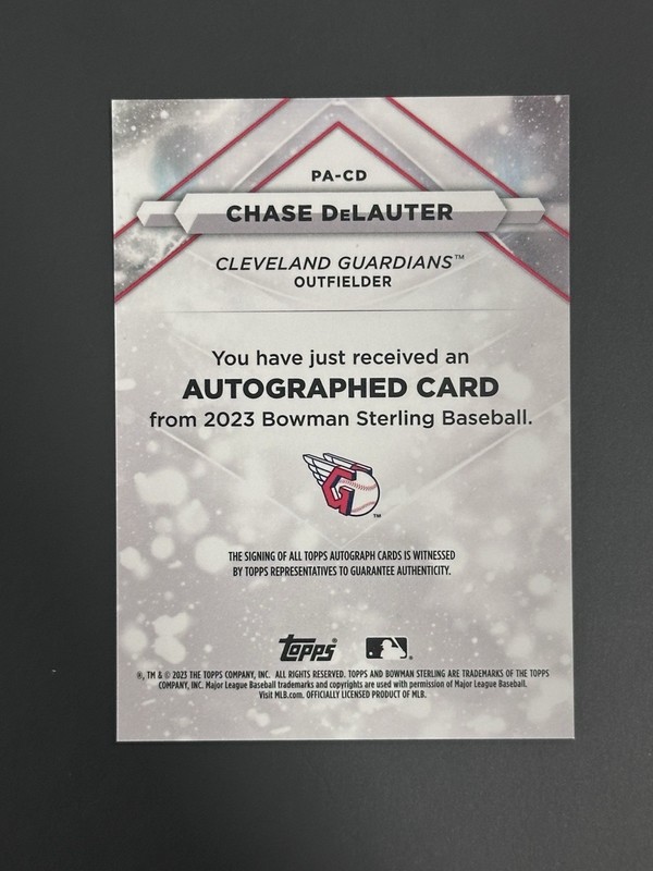 2023 Bowman Sterling Chase DeLauter ON Card Auto Guardians Rookie Stud PA-CD view 2