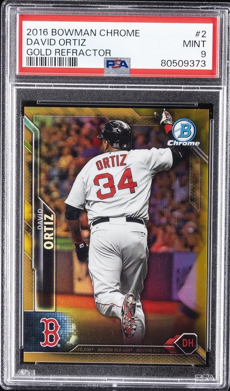 2016 BOWMAN CHROME GOLD REFRACTOR #2 DAVID ORTIZ 10/50 PSA 9