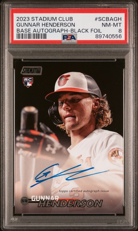 2023 Topps Stadium Club Gunnar Henderson Auto Black Foil RC #SCBA-GH #/25 PSA 8
