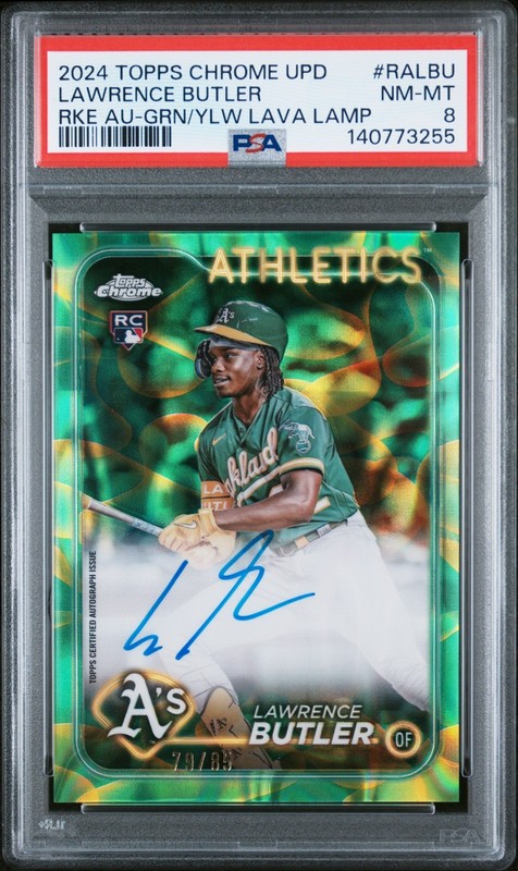 2024 Topps Update Chrome Lawrence Butler /85 Green Yellow Lava RC Auto PSA 8 SSP