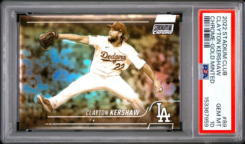 2022 Topps Stadium Club #89 Clayton Kershaw Gold Minted Chrome Refractor PSA 10