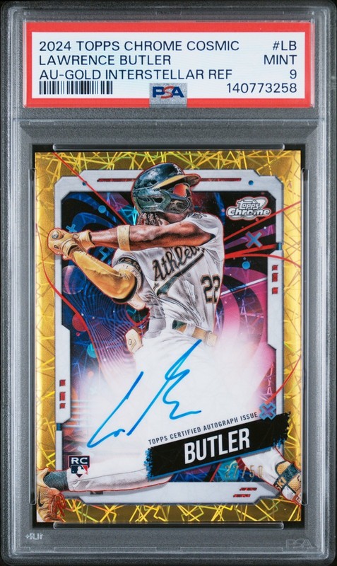 2024 Topps Cosmic Chrome Lawrence Butler /50 RC PSA 9 Gold Interstellar Auto
